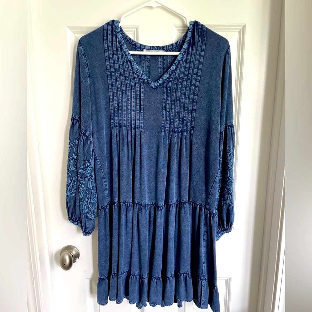 SALE!! Solitaire Tencel Embroidered Sleeve Tiered Dress
